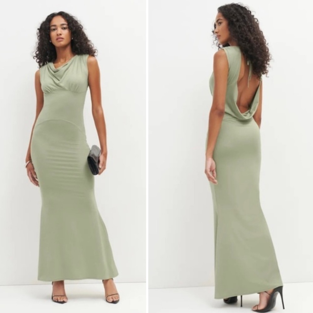 New! Reformation Seona Knit Scoop Backless Dress in Artichoke 🥑 Large NWT!